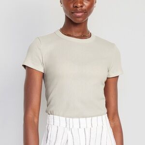 Old Navy Snug Cream Ribbed Short Sleeve Tee Size M